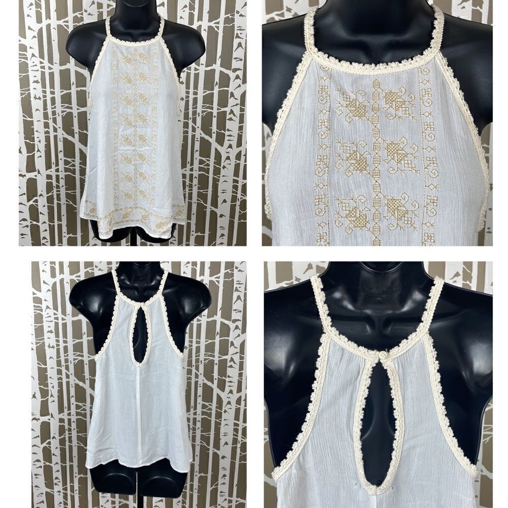 House of Harlow 1960 NEW Embroidered Crochet Trimmed High Neck Top sz XS